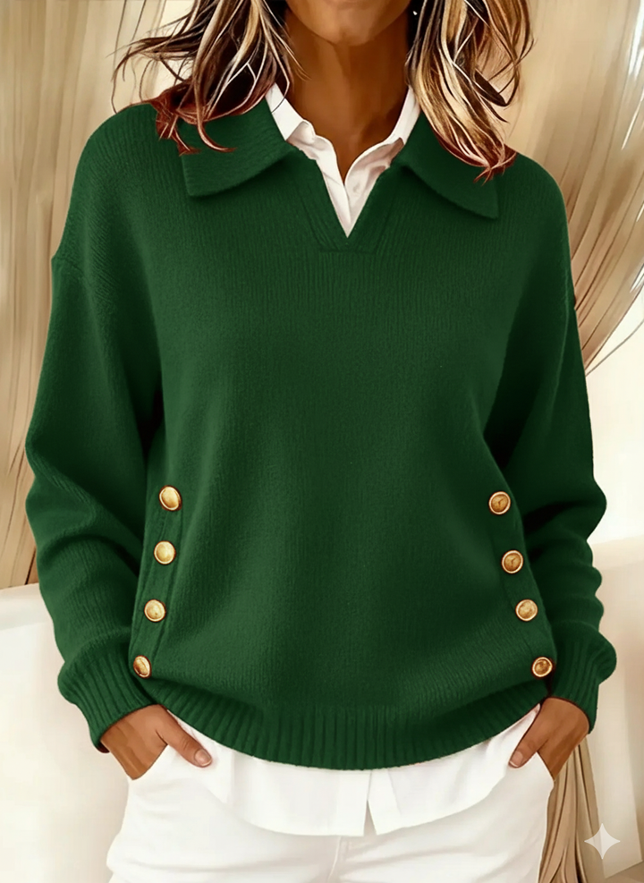 Barbara | Pull à col polo avec boutons dorés