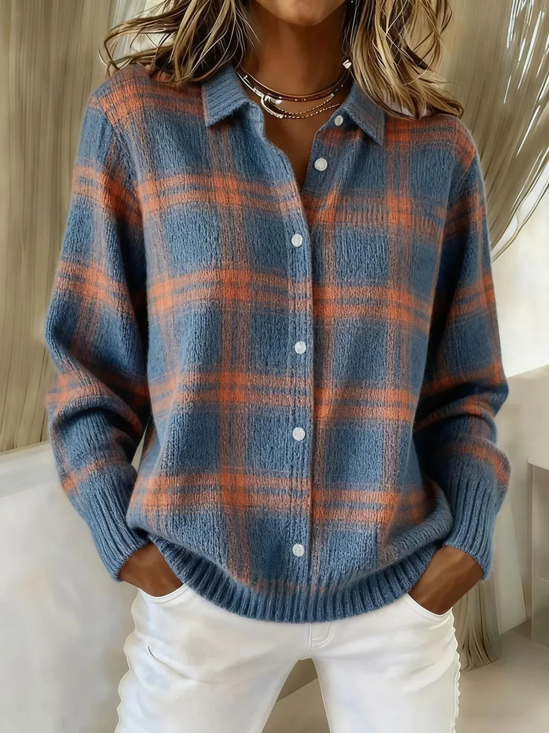 Joan | Veste Chemise en Tricot à Carreaux
