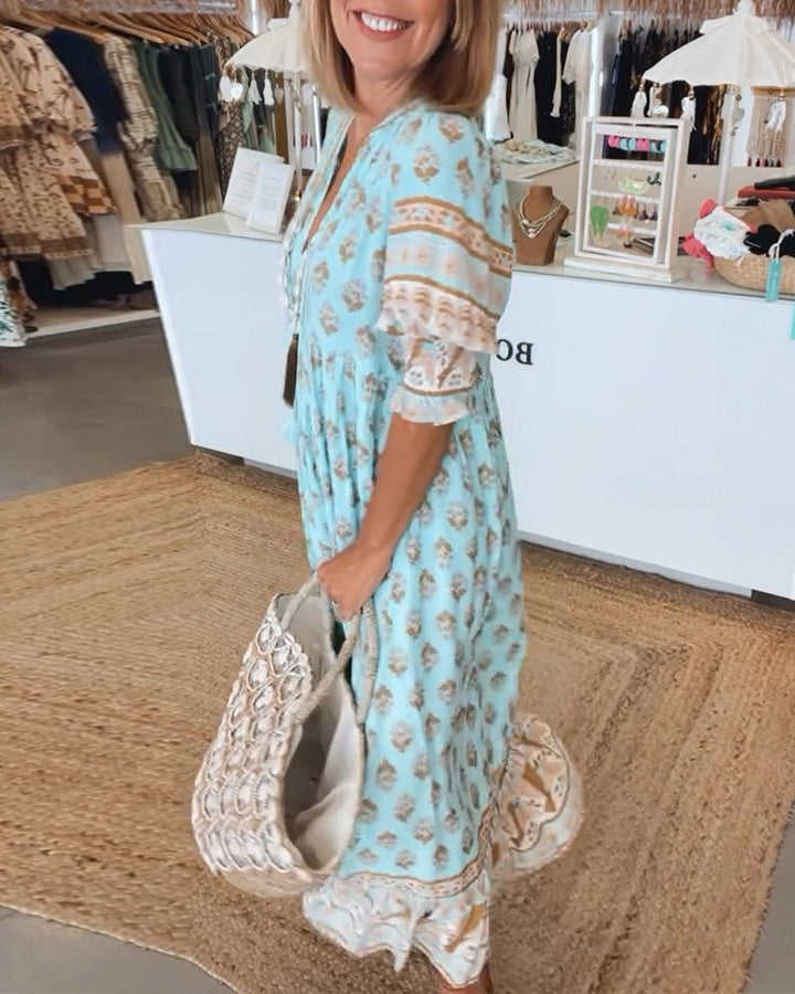 MANA | ROBE MIDI FLORALE ÉLÉGANTE AVEC ENCOLURE EN V