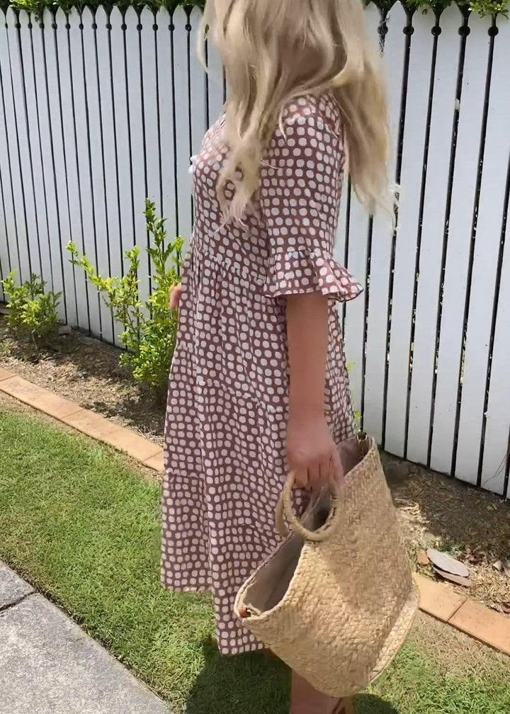 Nicola - Robe Midi à Manches Courtes