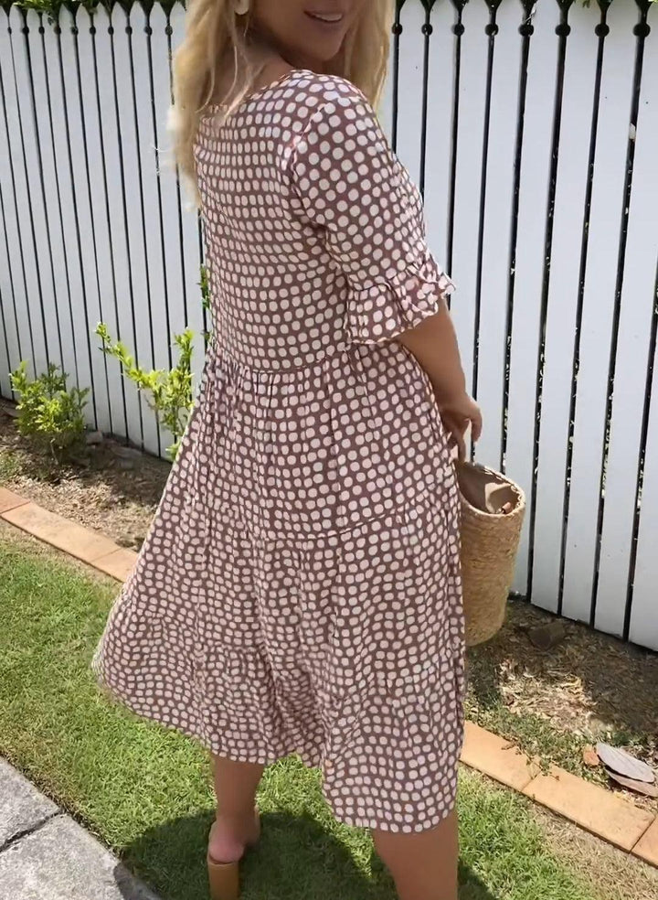 Nicola - Robe Midi à Manches Courtes
