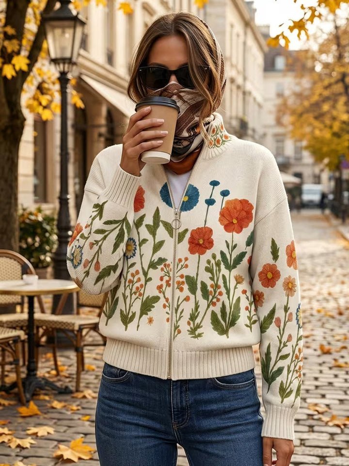 Brianna - Cardigan Zippé Champ de Fleurs Sauvages