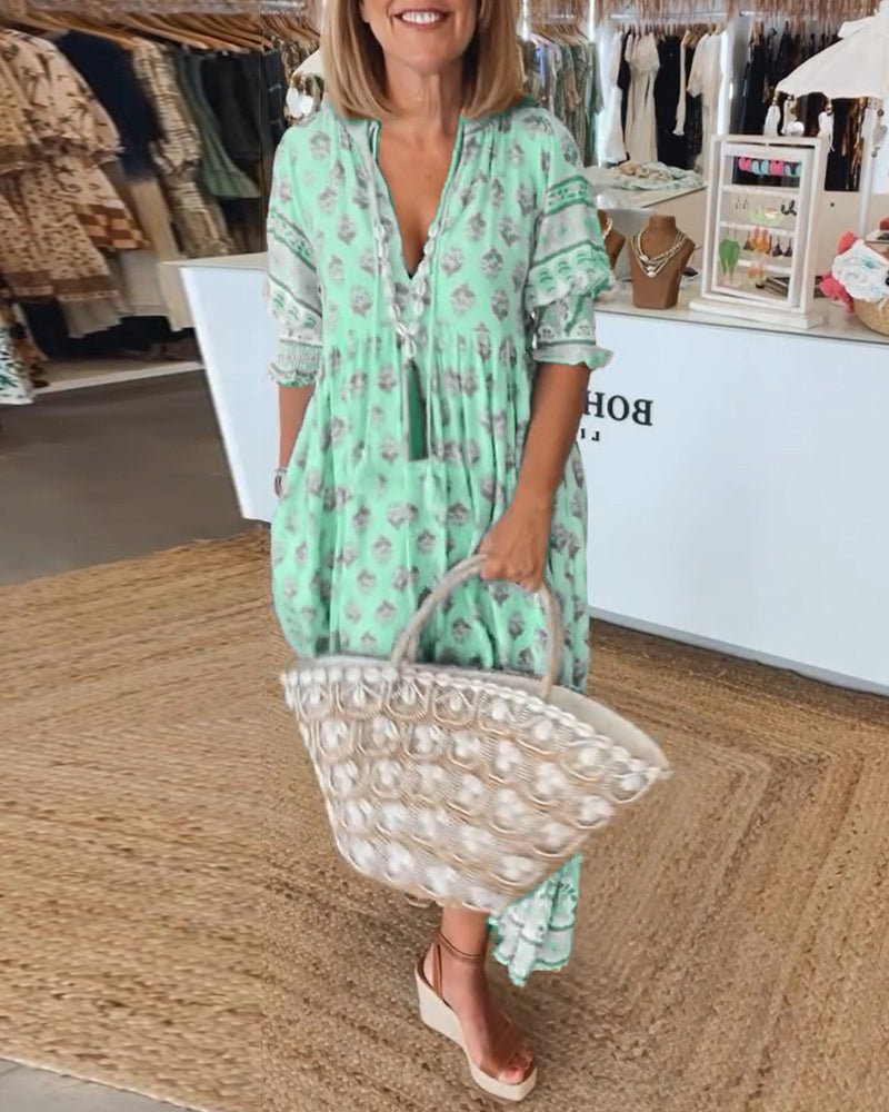 MANA | ROBE MIDI FLORALE ÉLÉGANTE AVEC ENCOLURE EN V