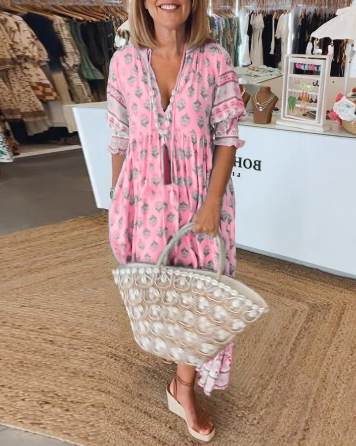 MANA | ROBE MIDI FLORALE ÉLÉGANTE AVEC ENCOLURE EN V
