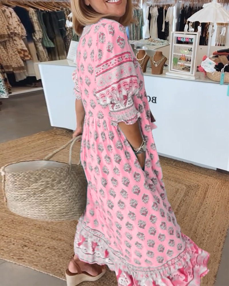 MANA | ROBE MIDI FLORALE ÉLÉGANTE AVEC ENCOLURE EN V