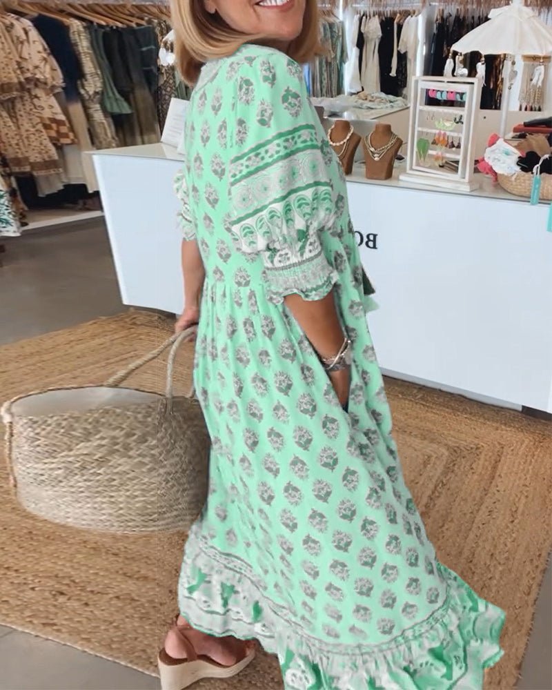 MANA | ROBE MIDI FLORALE ÉLÉGANTE AVEC ENCOLURE EN V