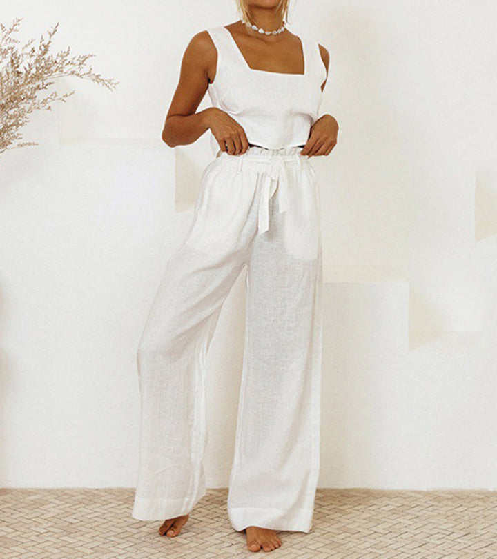 Megan - Ensemble Haut Minimaliste et Pantalons Évasés