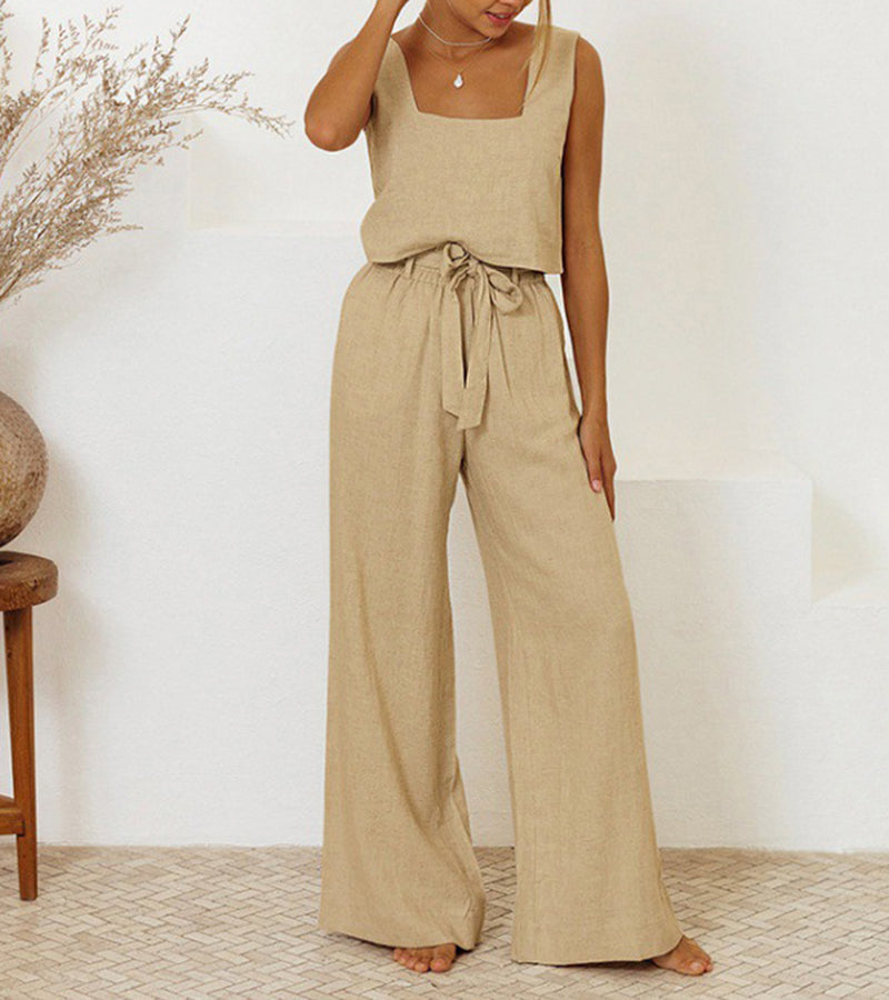 Megan - Ensemble Haut Minimaliste et Pantalons Évasés