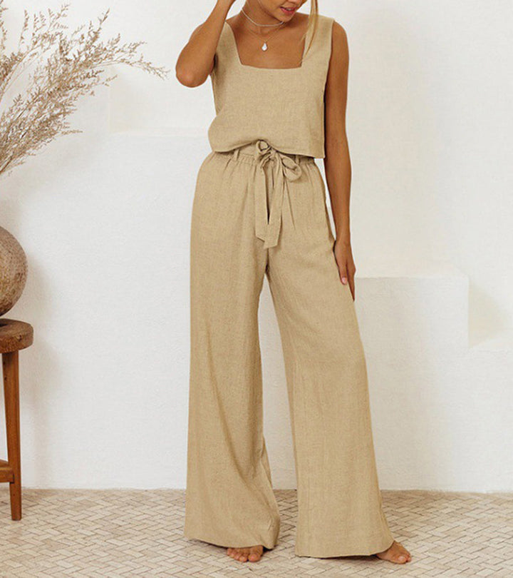 Megan - Ensemble Haut Minimaliste et Pantalons Évasés