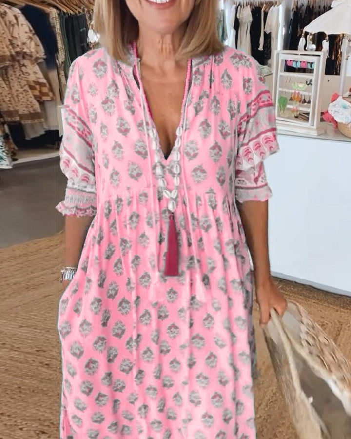MANA | ROBE MIDI FLORALE ÉLÉGANTE AVEC ENCOLURE EN V