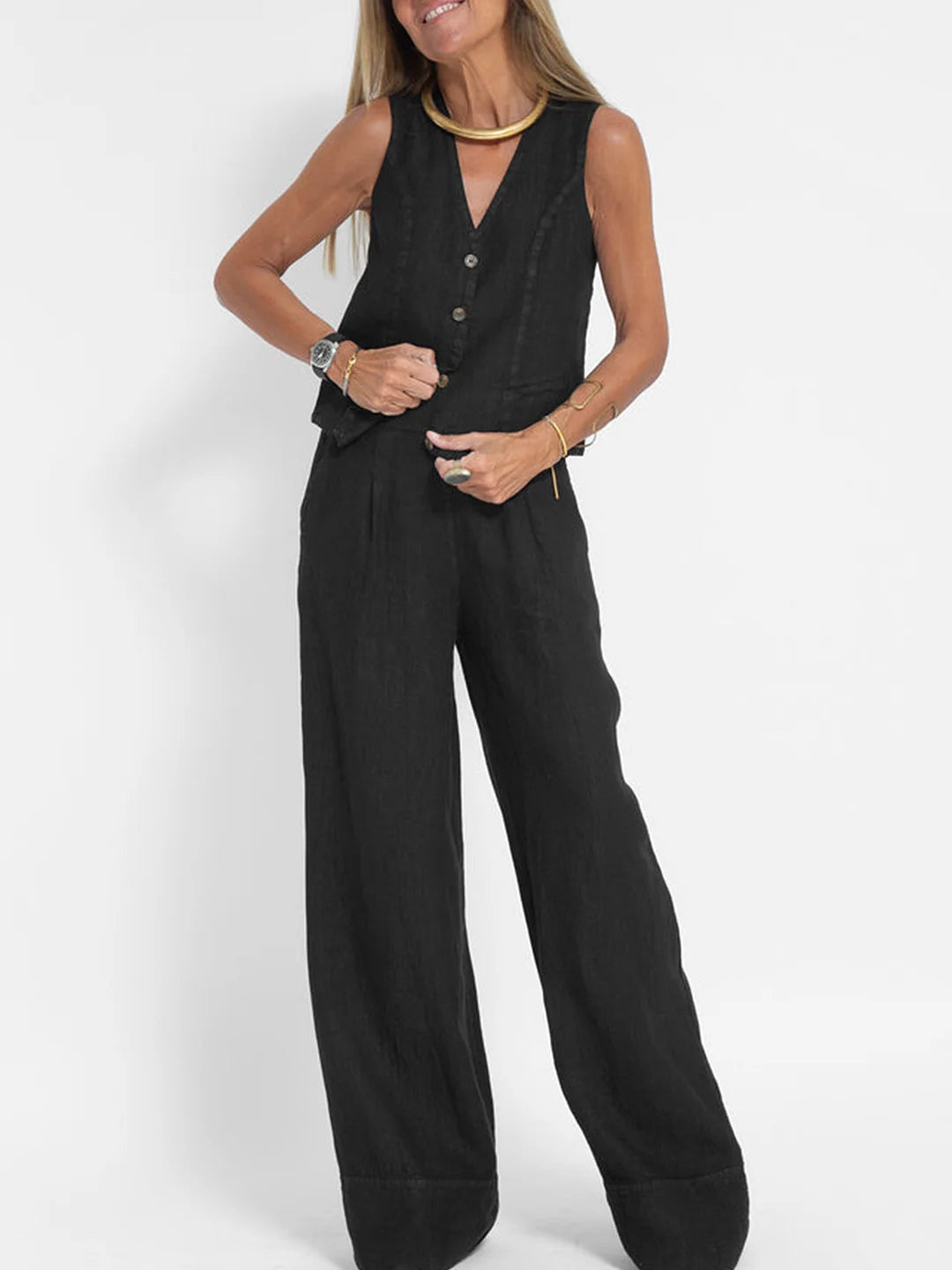 Aira - Gilet Boutonné & Pantalon Large