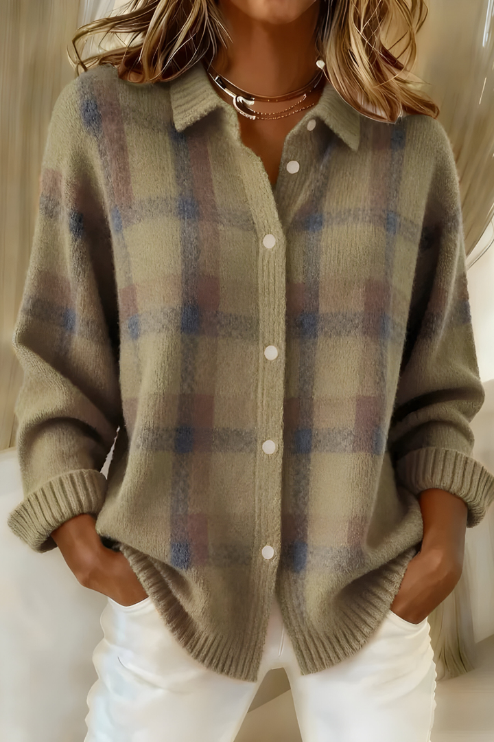 Joan | Veste Chemise en Tricot à Carreaux