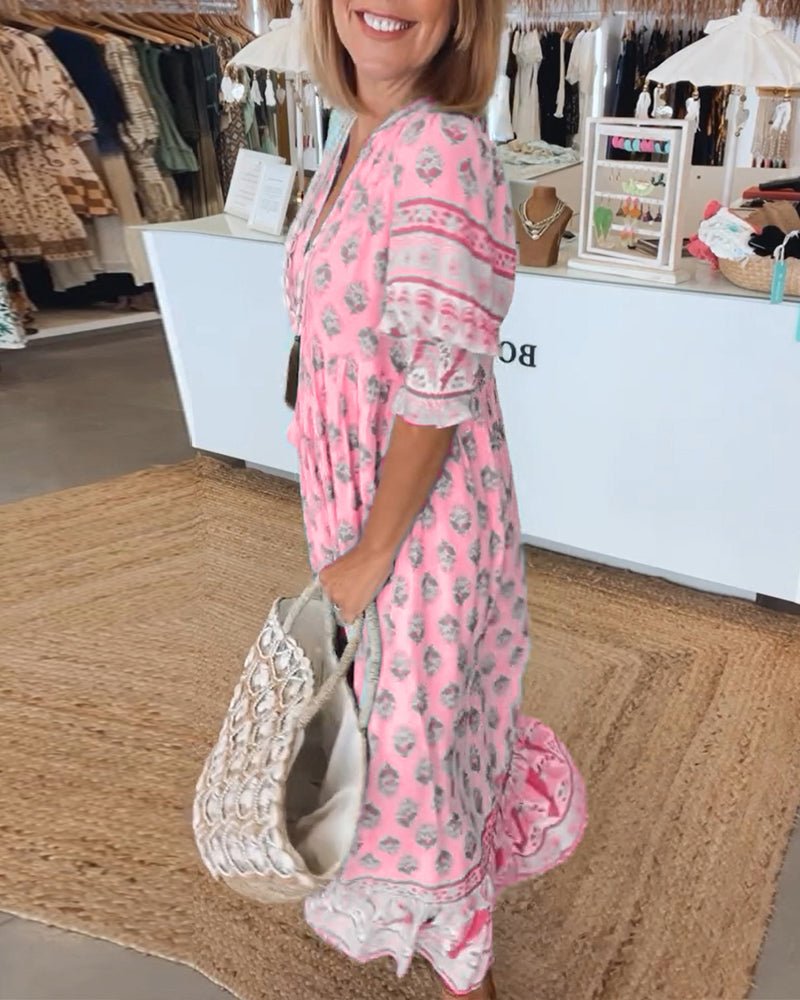 MANA | ROBE MIDI FLORALE ÉLÉGANTE AVEC ENCOLURE EN V