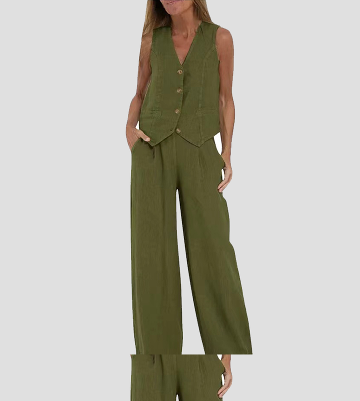 Aira - Gilet Boutonné & Pantalon Large