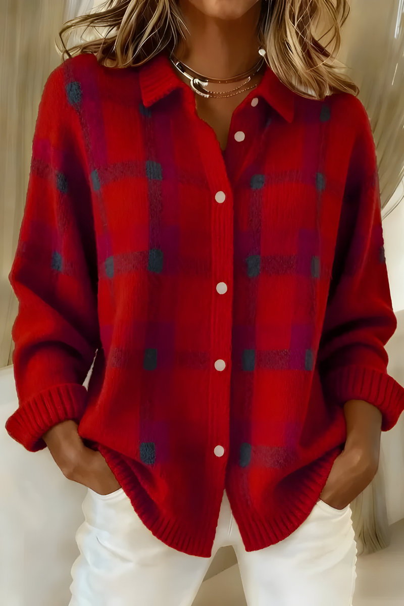 Joan | Veste Chemise en Tricot à Carreaux