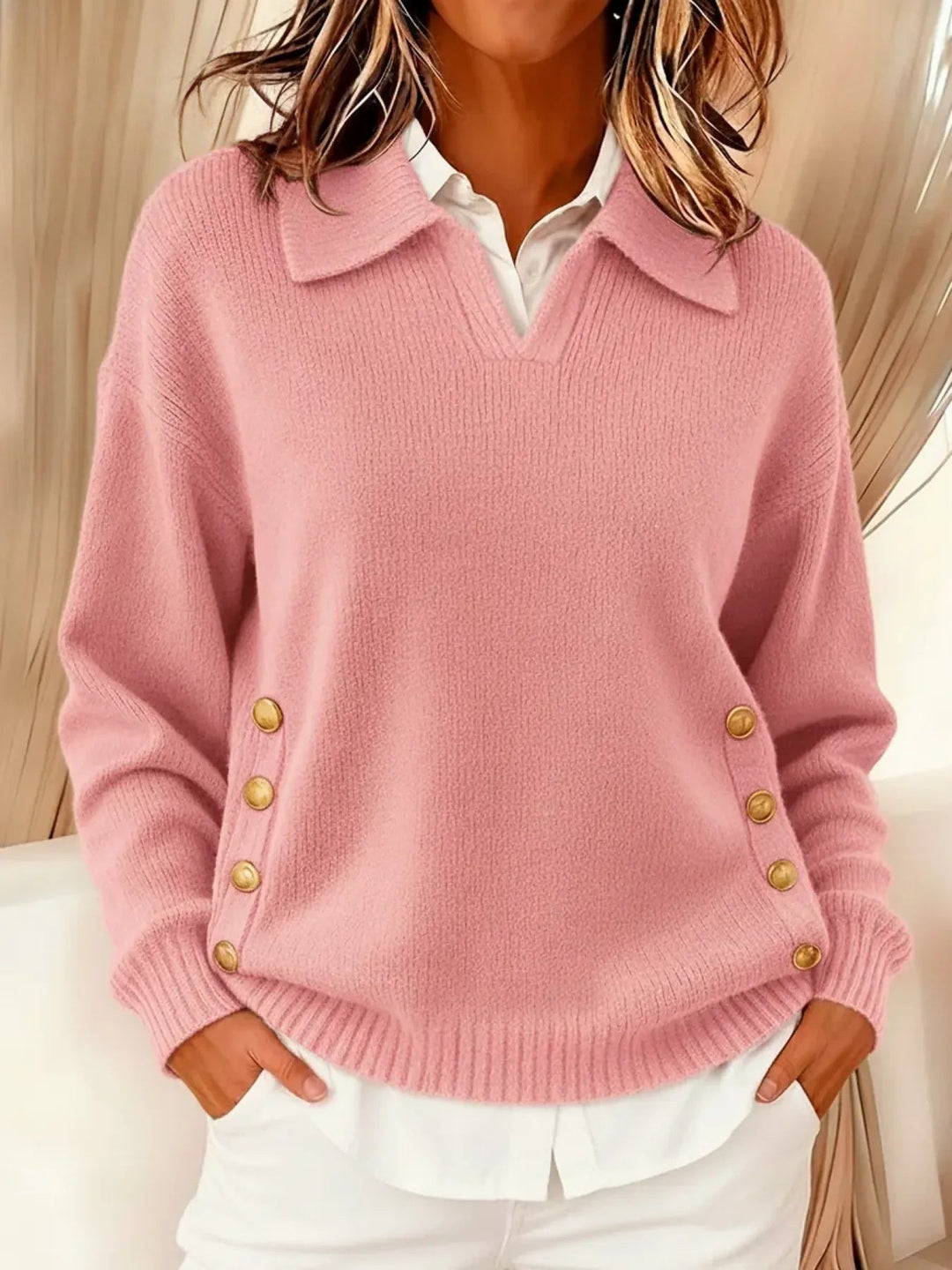 Barbara | Pull à col polo avec boutons dorés