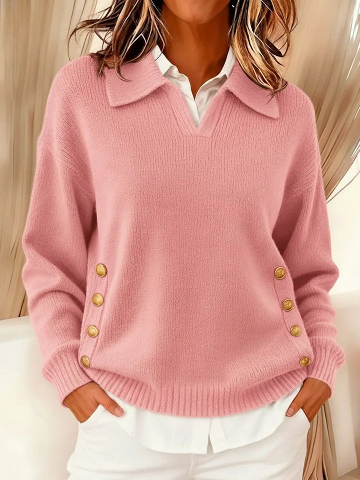 Barbara | Pull à col polo avec boutons dorés