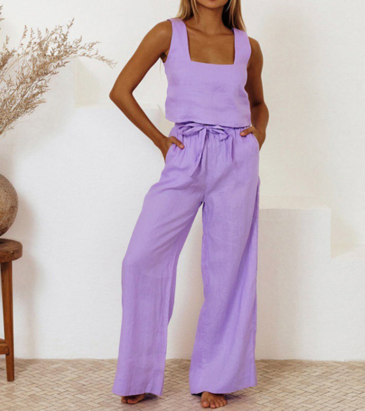Megan - Ensemble Haut Minimaliste et Pantalons Évasés