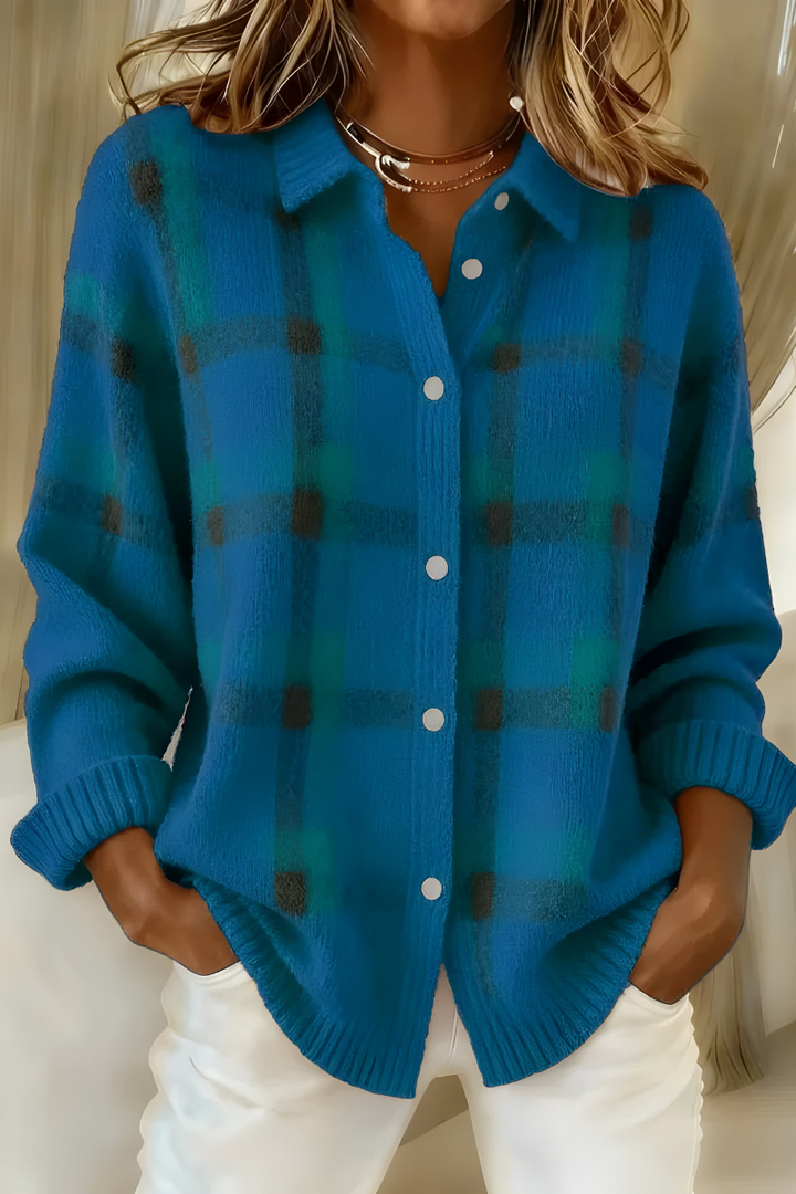 Joan | Veste Chemise en Tricot à Carreaux