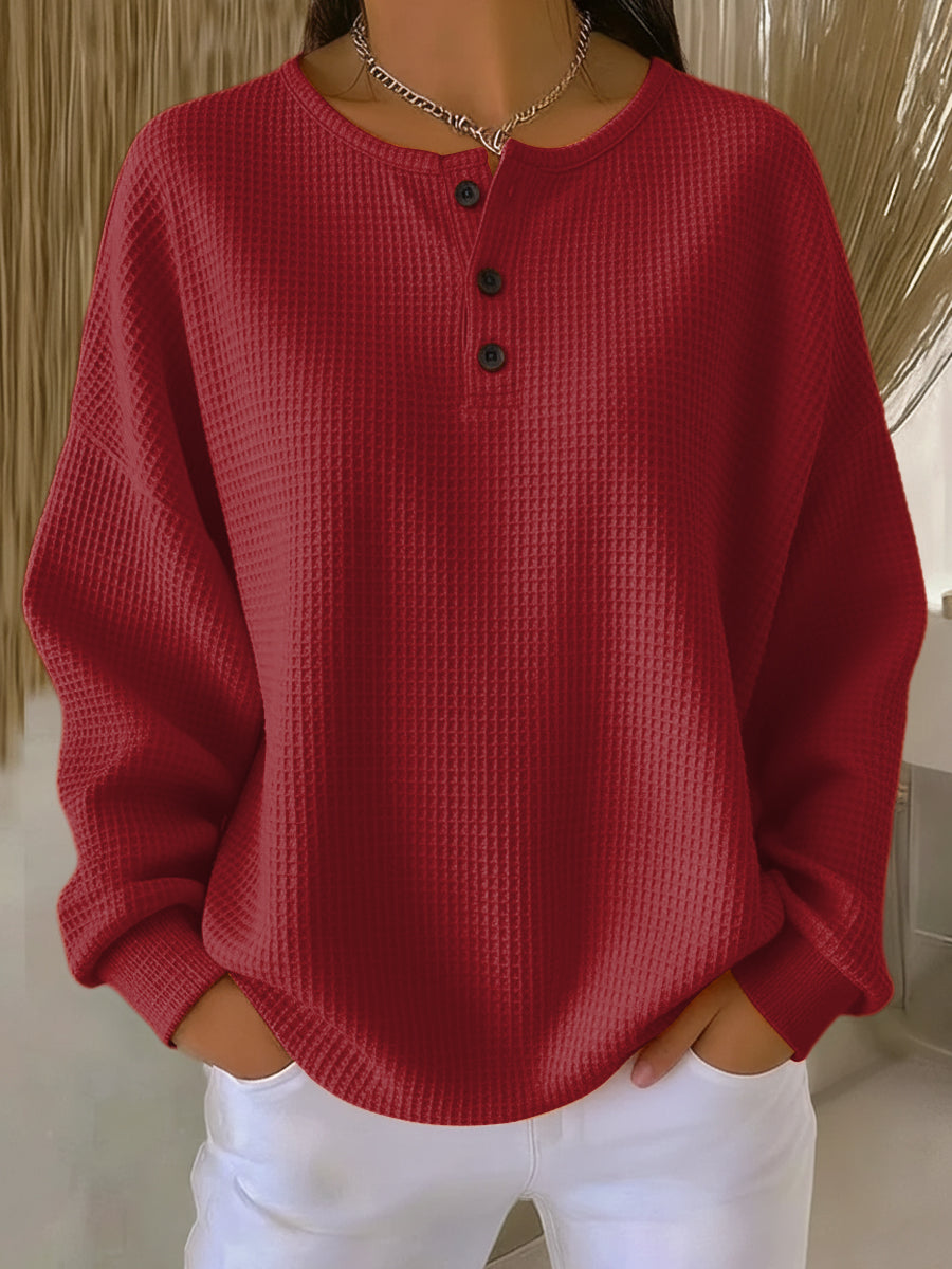 Nancy | Sweatshirt Henley en Tricot Waffle
