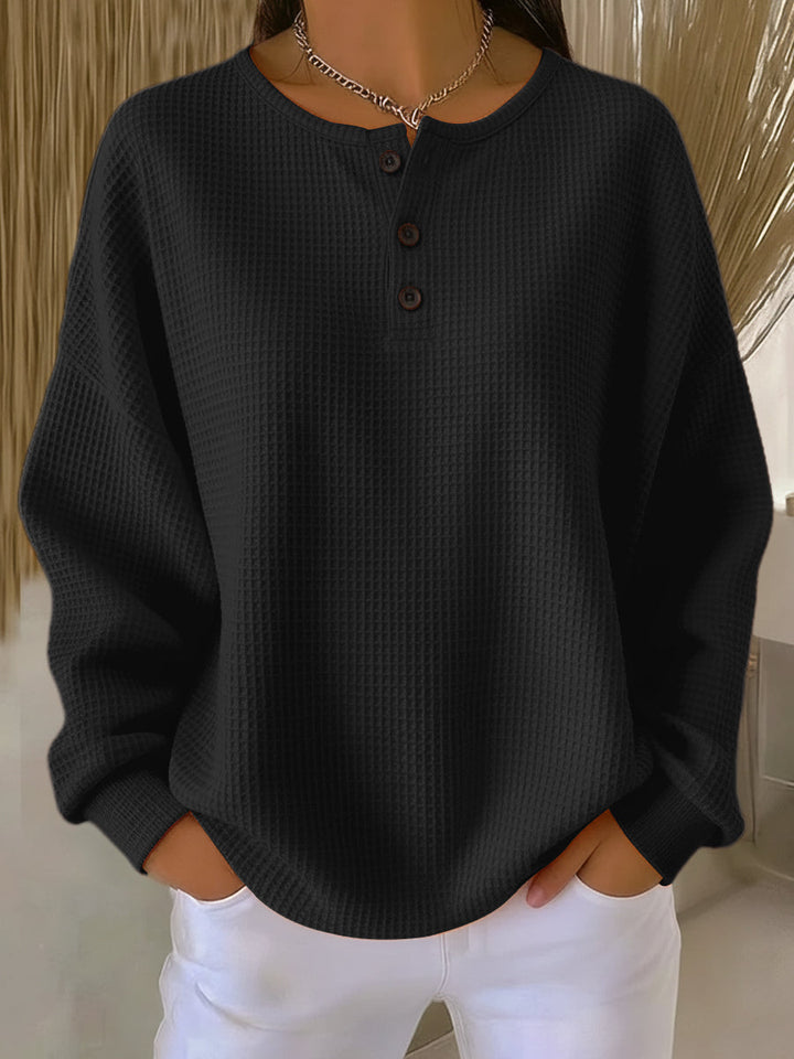 Nancy | Sweatshirt Henley en Tricot Waffle