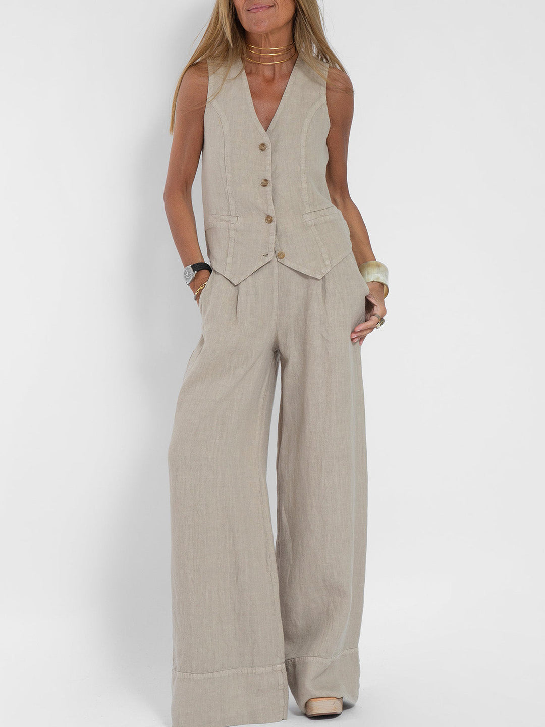 Aira - Gilet Boutonné & Pantalon Large