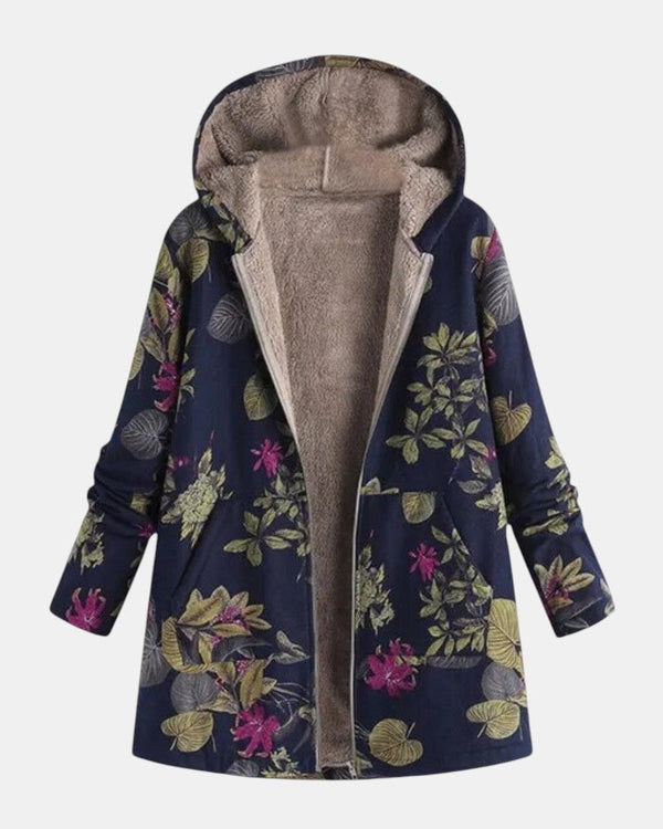 Antonia | Manteau bleu marine avec motif floral