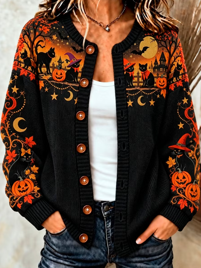 Leona | Cardigan Chat Noir & Citrouille