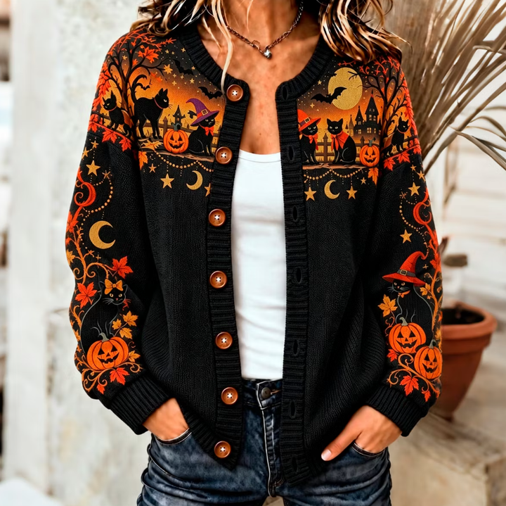 Leona | Cardigan Chat Noir & Citrouille