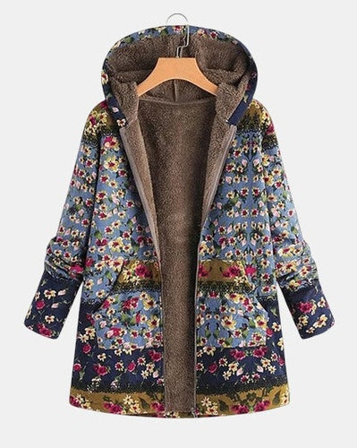 Franziska | Sweat à capuche Boho-Sherpa avec motif floral