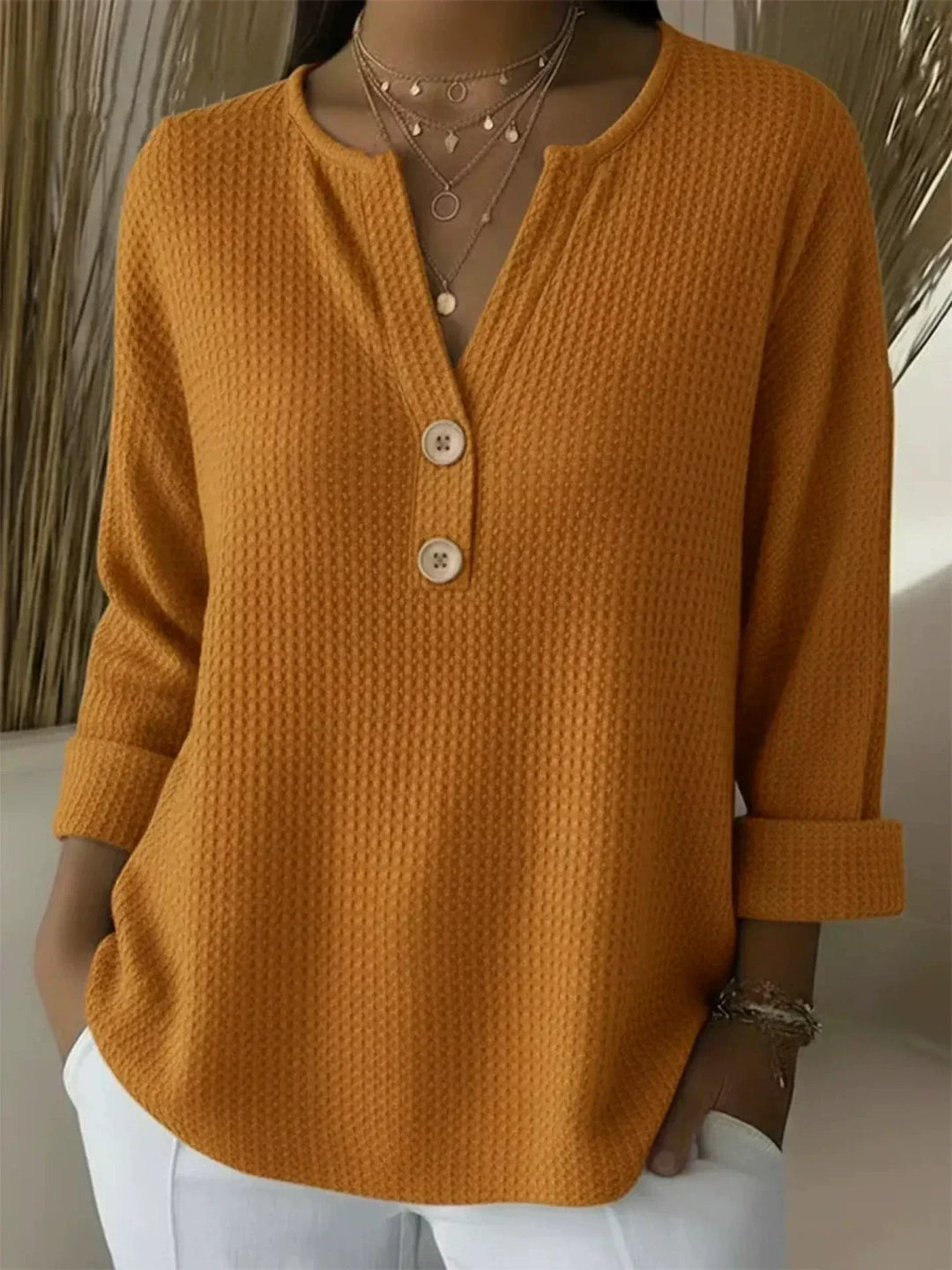 Sharon | Haut Henley en Tricot Waffle
