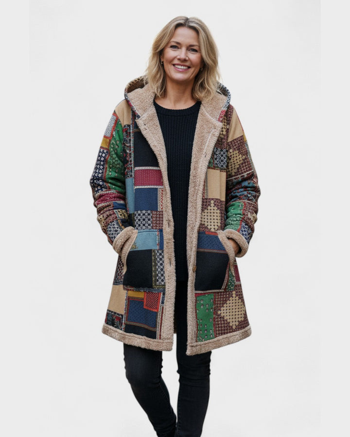 Hanna | Sweat à capuche patchwork confortable en tons terre