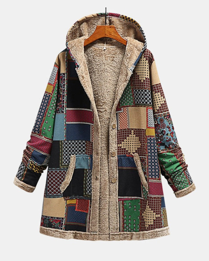 Hanna | Sweat à capuche patchwork confortable en tons terre