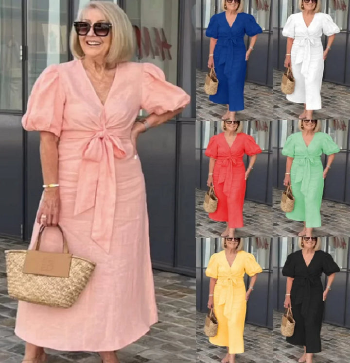 LYNORA | ROBE MIDI ÉLÉGANTE AVEC DÉCOLLETÉ EN V