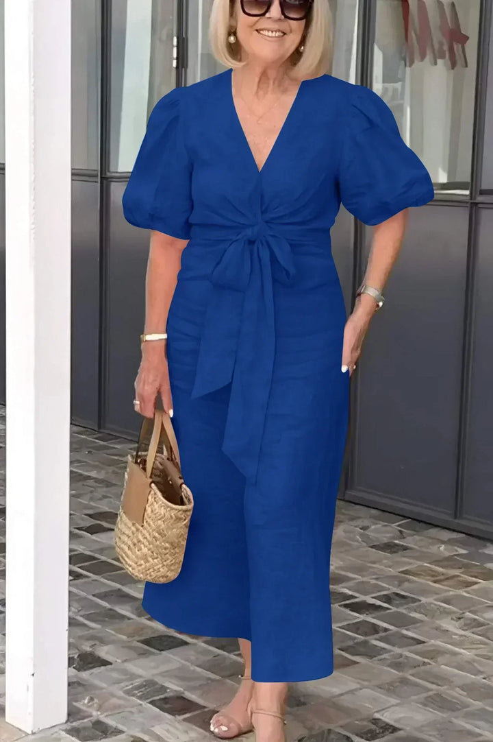 LYNORA | ROBE MIDI ÉLÉGANTE AVEC DÉCOLLETÉ EN V