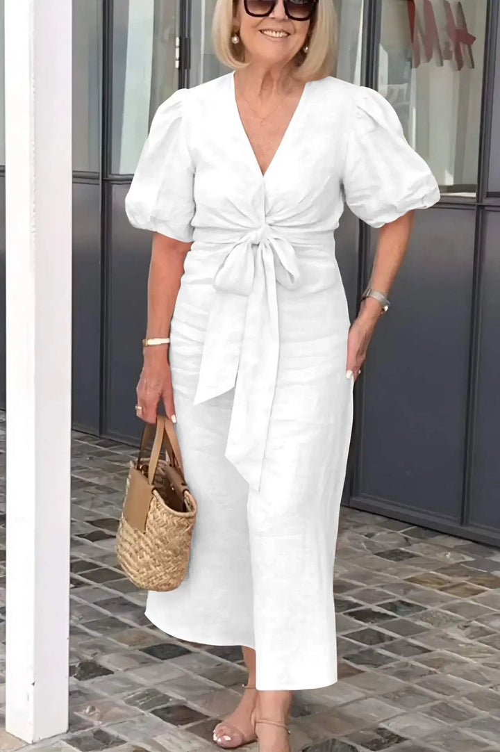 LYNORA | ROBE MIDI ÉLÉGANTE AVEC DÉCOLLETÉ EN V