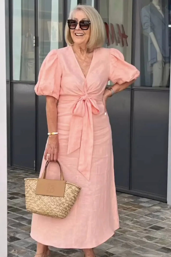 LYNORA | ROBE MIDI ÉLÉGANTE AVEC DÉCOLLETÉ EN V