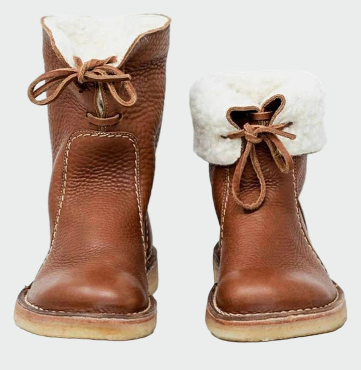 Bottes en cuir imperméables pour hommes avec doublure en laine