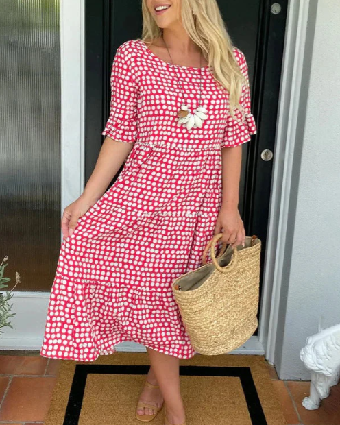 ZORA | ROBE MIDI EN SABLE AVEC MANCHES COURTES