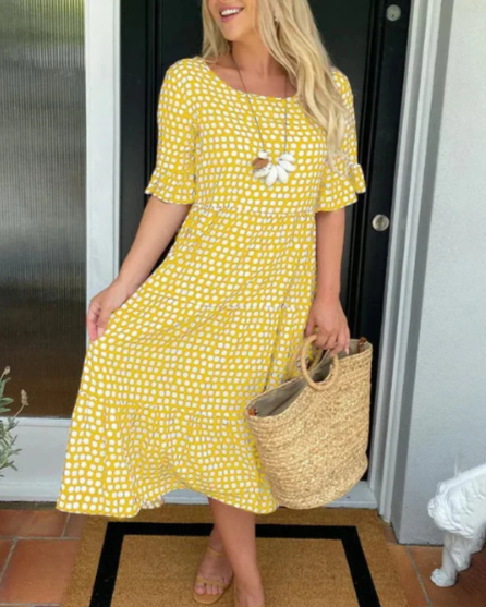 ZORA | ROBE MIDI EN SABLE AVEC MANCHES COURTES