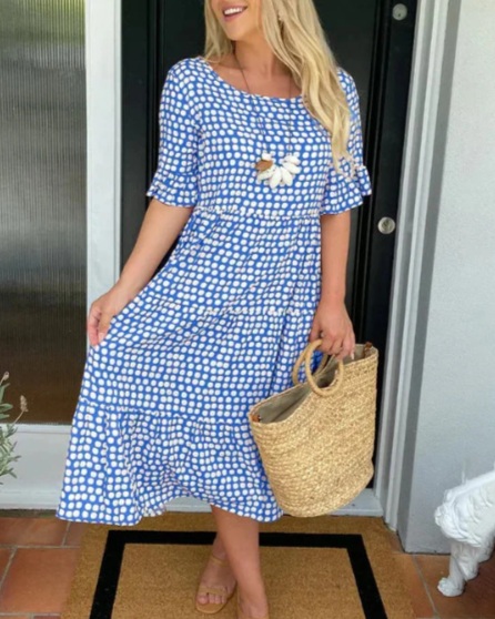 ZORA | ROBE MIDI EN SABLE AVEC MANCHES COURTES