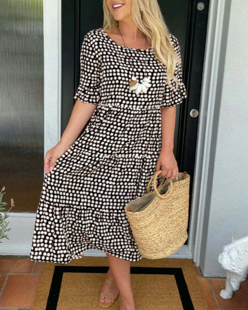 ZORA | ROBE MIDI EN SABLE AVEC MANCHES COURTES