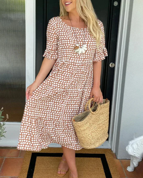 ZORA | ROBE MIDI SABLE À MANCHES COURTES