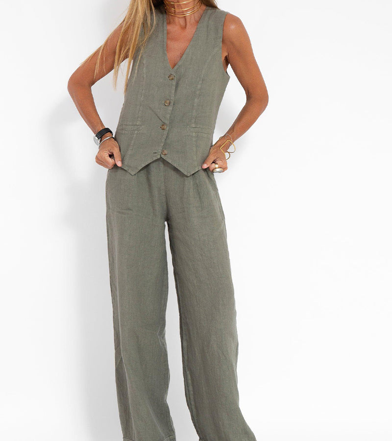 Aira - Gilet Boutonné & Pantalon Large