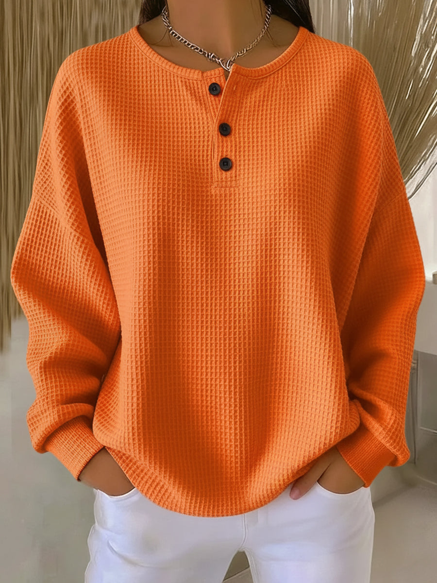 Nancy | Sweatshirt Henley en Tricot Waffle