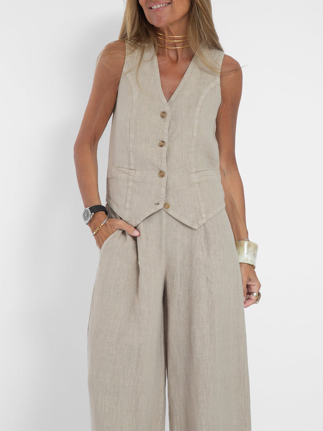 Aira - Gilet Boutonné & Pantalon Large