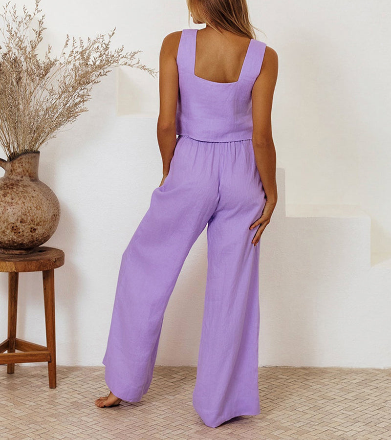 Megan - Ensemble Haut Minimaliste et Pantalons Évasés