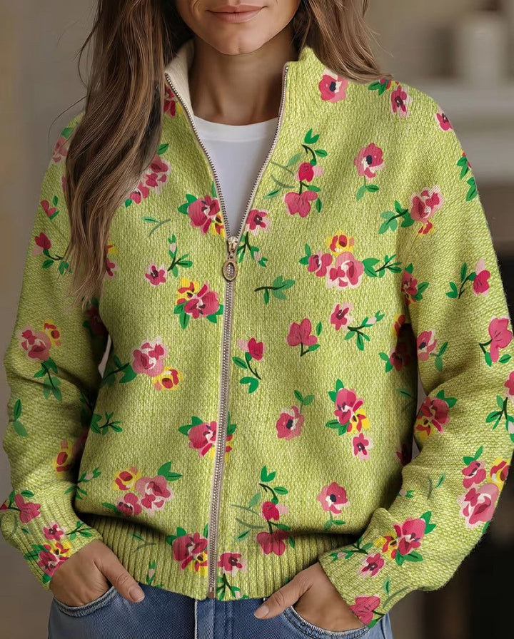 Lauren - Cardigan zippé floral rose et lime