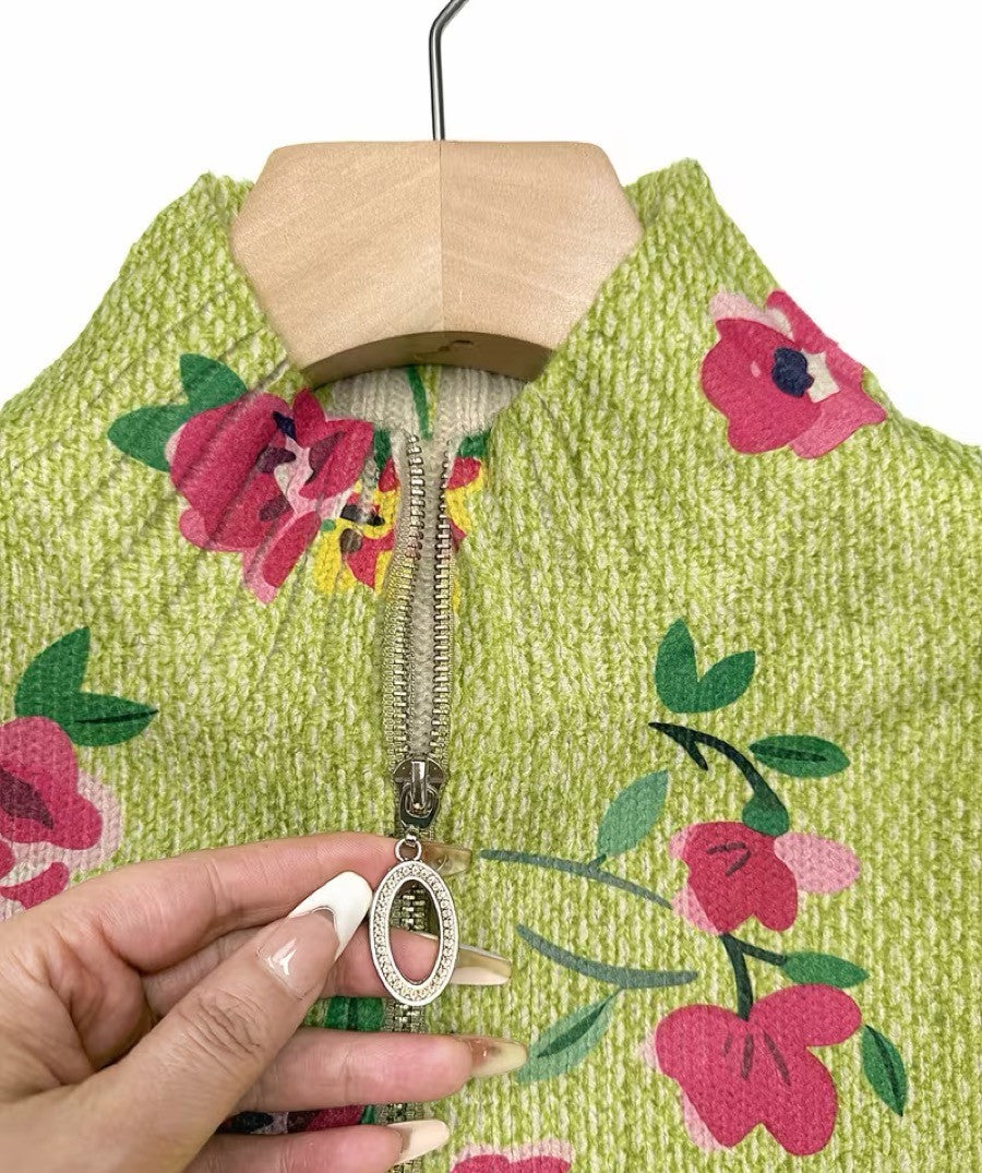 Lauren - Cardigan zippé floral rose et lime