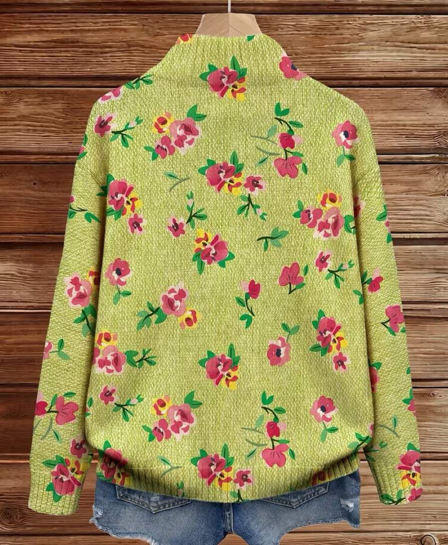 Lauren - Cardigan zippé floral rose et lime